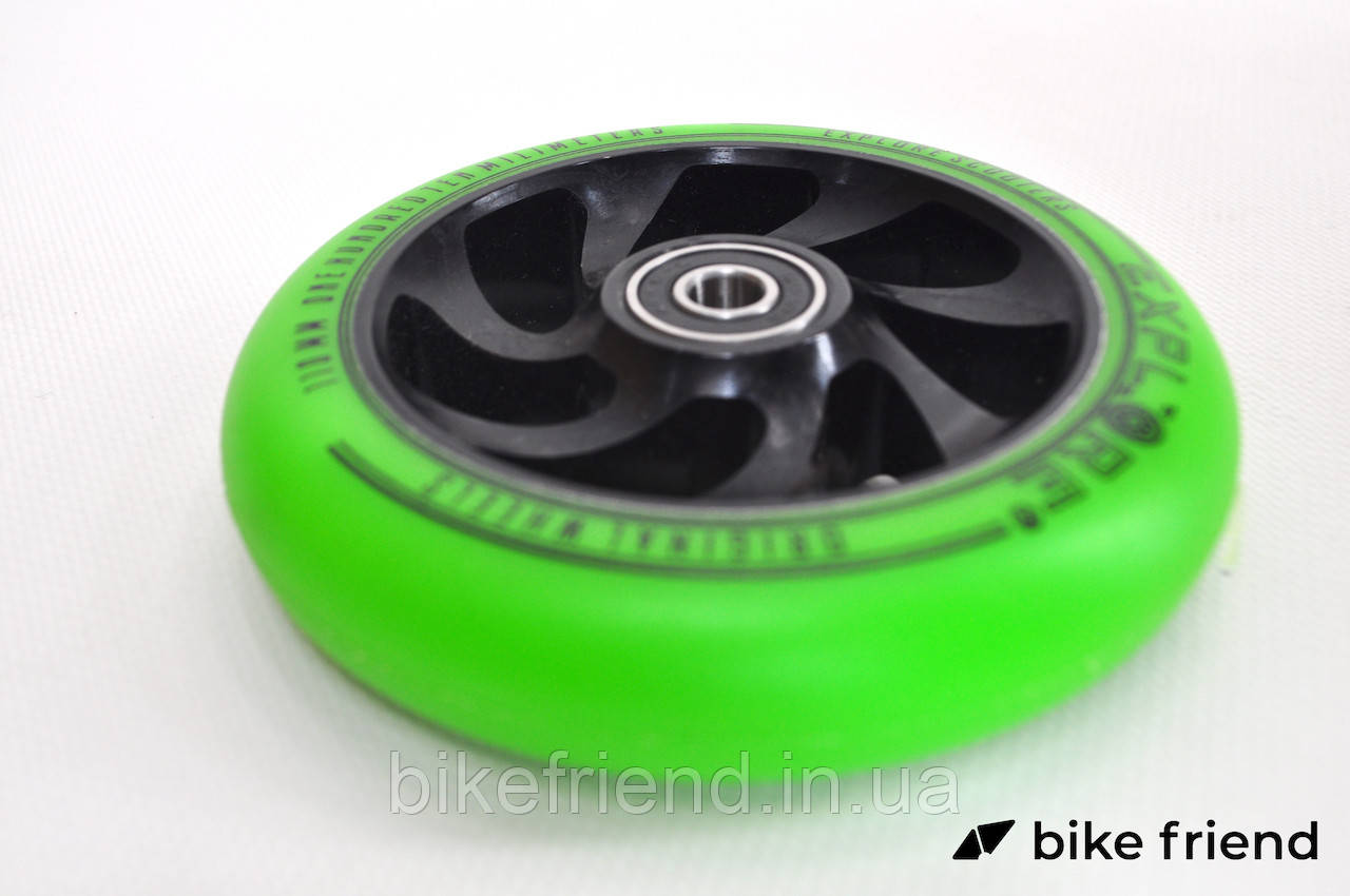 Колесо для трюкового самоката 110 мм дюралевый диск Explore Scooter Wheel зеленый + ABEC 9 - фото 5 - id-p1412568774