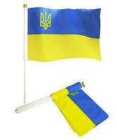 Ручний прапор України на паличці з гербом, 14см*21см.