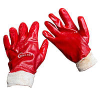 Перчатки МБС маслобензостойкие залитые красным ПВХ трикотажный манжет 12пар/уп