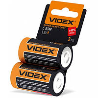 Батарейки солевые VIDEX R14P/C + 40%Lifetime SHRINK CARD 2шт