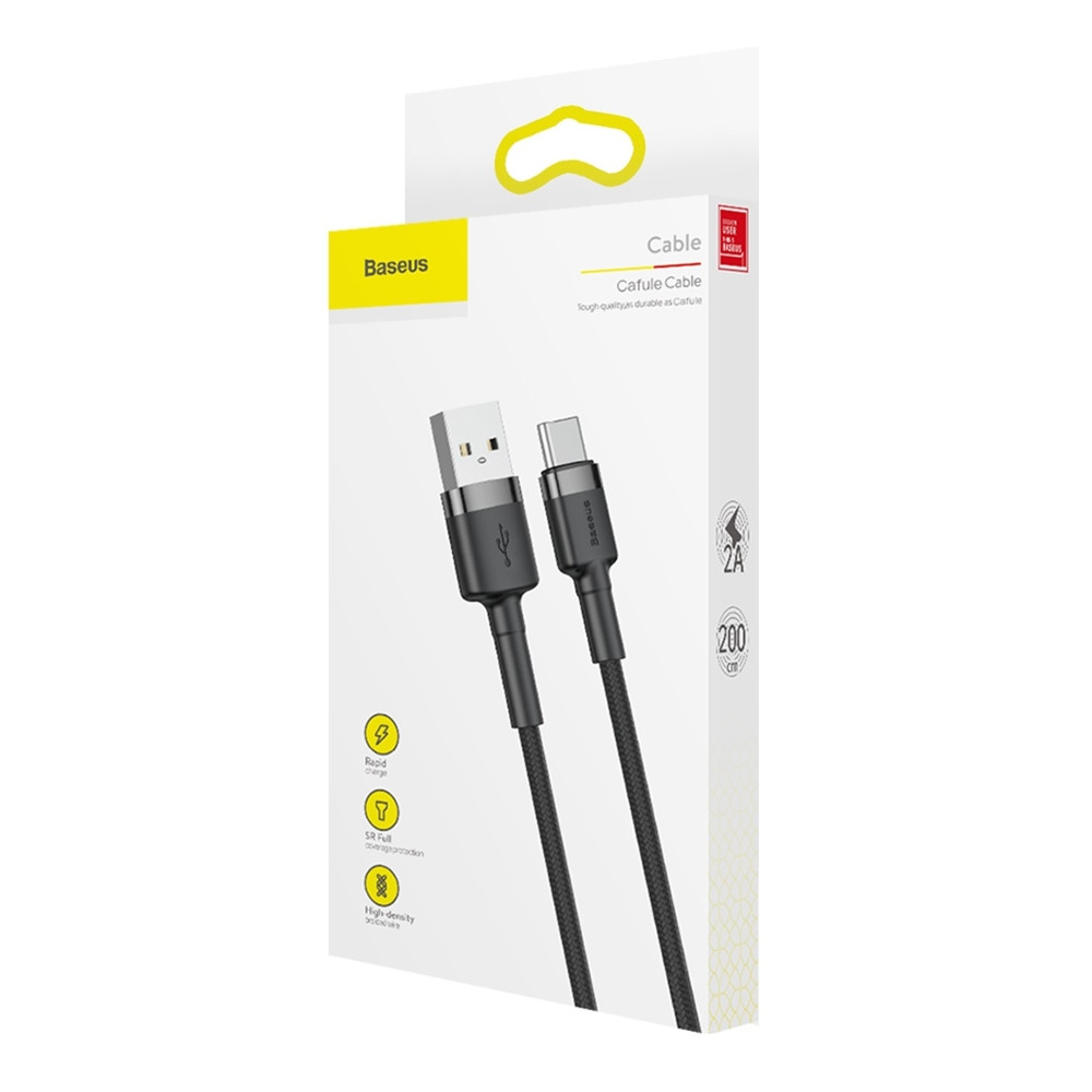 Кабель Baseus cafule Cable USB Type-C 2A 2m Black-Gray CATKLF-CG1, фото 1