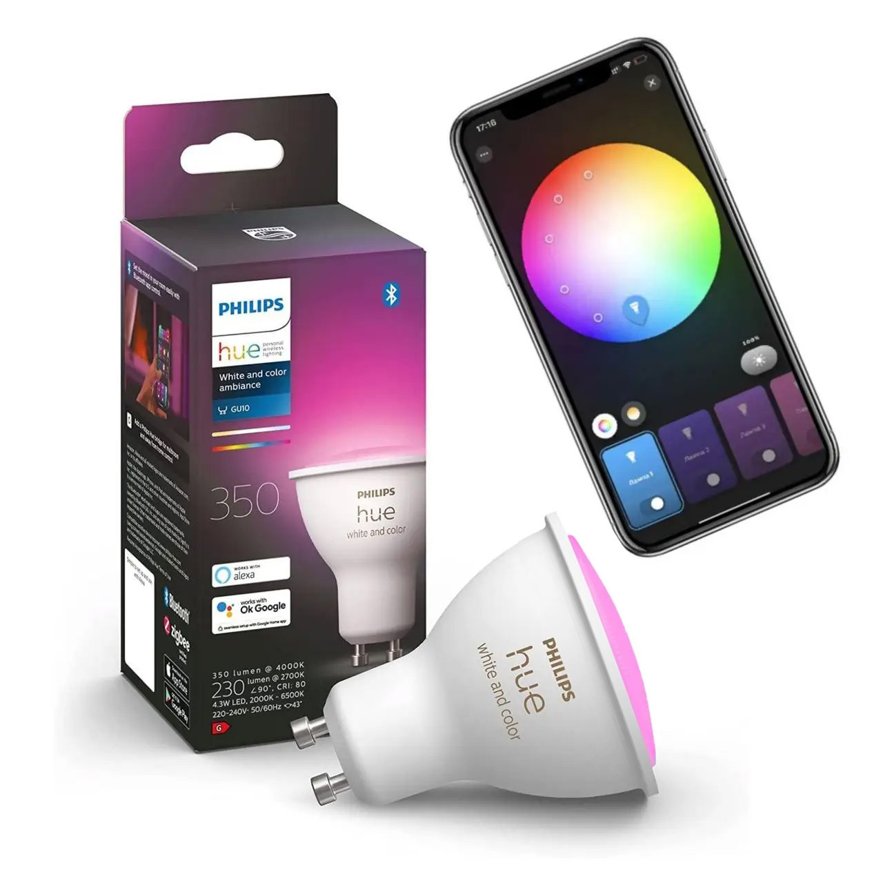 Розумна LED лампочка Philips Hue GU10 White and Color 350 лм 50Вт 5.7W, ZigBee, Bluetooth, Apple HomeKit