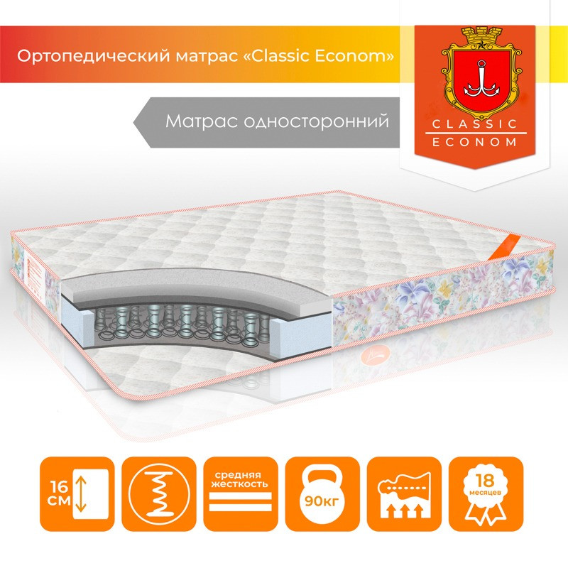 Ортопедичний матрац 180х200 пружинний. Матрац для двоспального ліжка Classic Econom