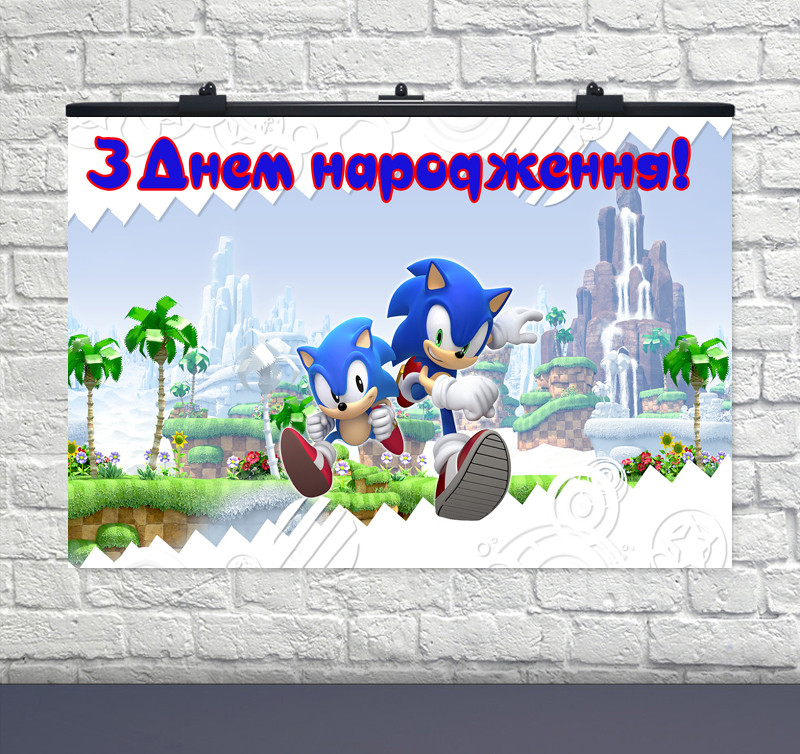 Плакат для свята Sonic Сонік на білому тлі, 75х120 см