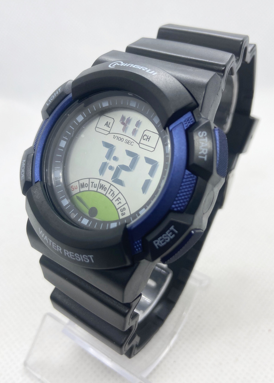 Годинник наручних спортивний водостійних Mingrui Чорні з синім (код: IBW870BZ)