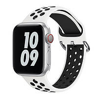 Силиконовый ремешок на Apple Watch 38, 40, 41, 42, 44, 45 Белый цвет с перфорацией.