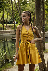 Сарафан жіночий лляний airy літній гірчичний плаття жіноче з льону літнє