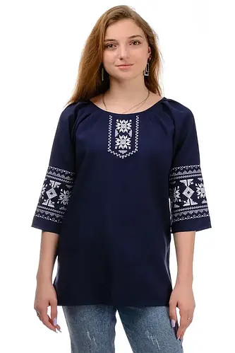 Купить Женская вышиванка Пани, вышитая блузка, цвет - синий. Лен ...