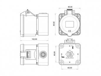 BC1-3505-2510 380V 5*32A Розетка настінна (поліамід) IP44, фото 2