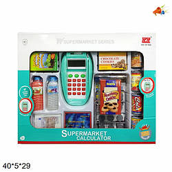 Касовий термінал дитячий1611NK (36шт/2) з чеком і картками продуктами батарейковий музичний у коробц