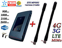 Мобильный модем 4G-LTE/3G WiFi Роутер ZTE MF920U черный (KS,VD,Life) + 2 антенны 4G(LTE) по 4 db