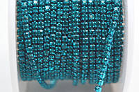 005SS6 Стразовая цепь sea blue zircon в оправе под цвет страз плотная (2 мм).Цена за 10 см