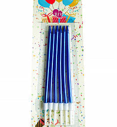 Свічки на день народження "Blue" + підставки, 6 шт., колір - синій