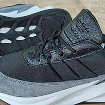 Крихітки Adidas SHARK BLACK / GREY / WHITE шкіряні з замшевою вставкою на високій білій підошві унісекс, фото 3