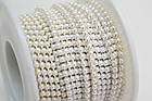 002SS6 Ланцюжок з перлами в срібній оправі  (2мм).Ціна за 10 см, фото 2