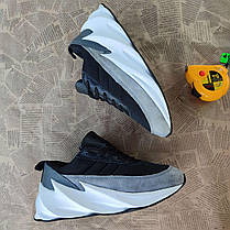Кросівки Adidas SHARK BLACK/GREY/WHITE шкіряні з замшевою вставкою на високій білій підошві унісекс, фото 3