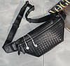 Чоловіча сумка бананка плетена чорна екошкіра, сумка-бананка поясна палітурка(BRT), фото 6