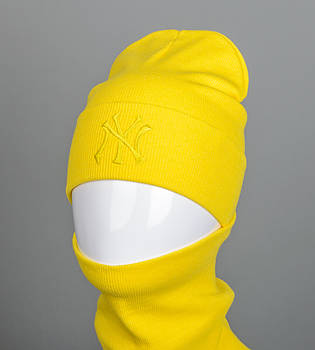 Трикотажний комплект Рубчик Шапка + Баф NY (2022), Жовтий
