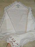 Іменна крижма біла, з мереживом, капюшоном і вишивкою (хрестильний рушник)., фото 2