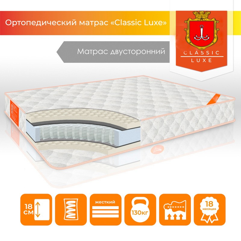 Ортопедичний матрац 180х200 пружинний. Матрац для двоспального ліжка Classic Luxe