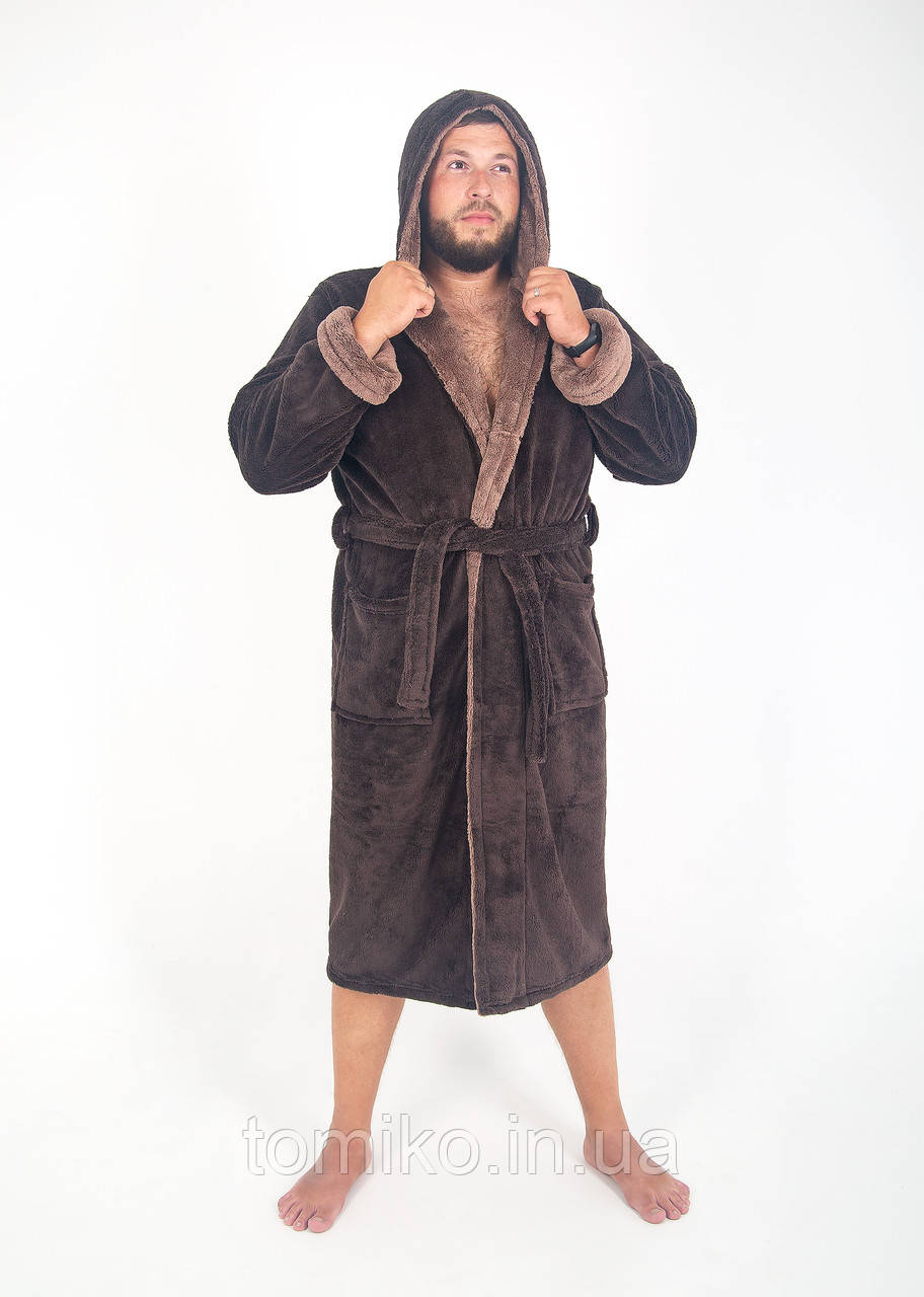 Халат мужской махровый с капюшоном шоколад Халат чоловічий махровий з капюшоном.
56-58, фото 1
