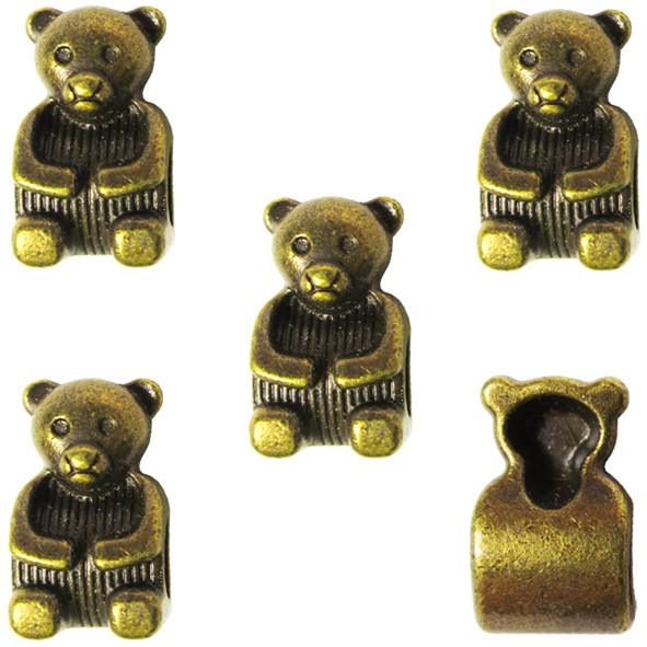 Набір 5 шт 15 мм Намистини Шарми Ведмідь Метал, Колір Бронза, Отвір 5 мм, Фурнітура Біжутерію, на Паракорд, фото 1
