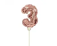 Фольгированная цифра-топпер "3" на палочке (15см), цвет - розовое золото
