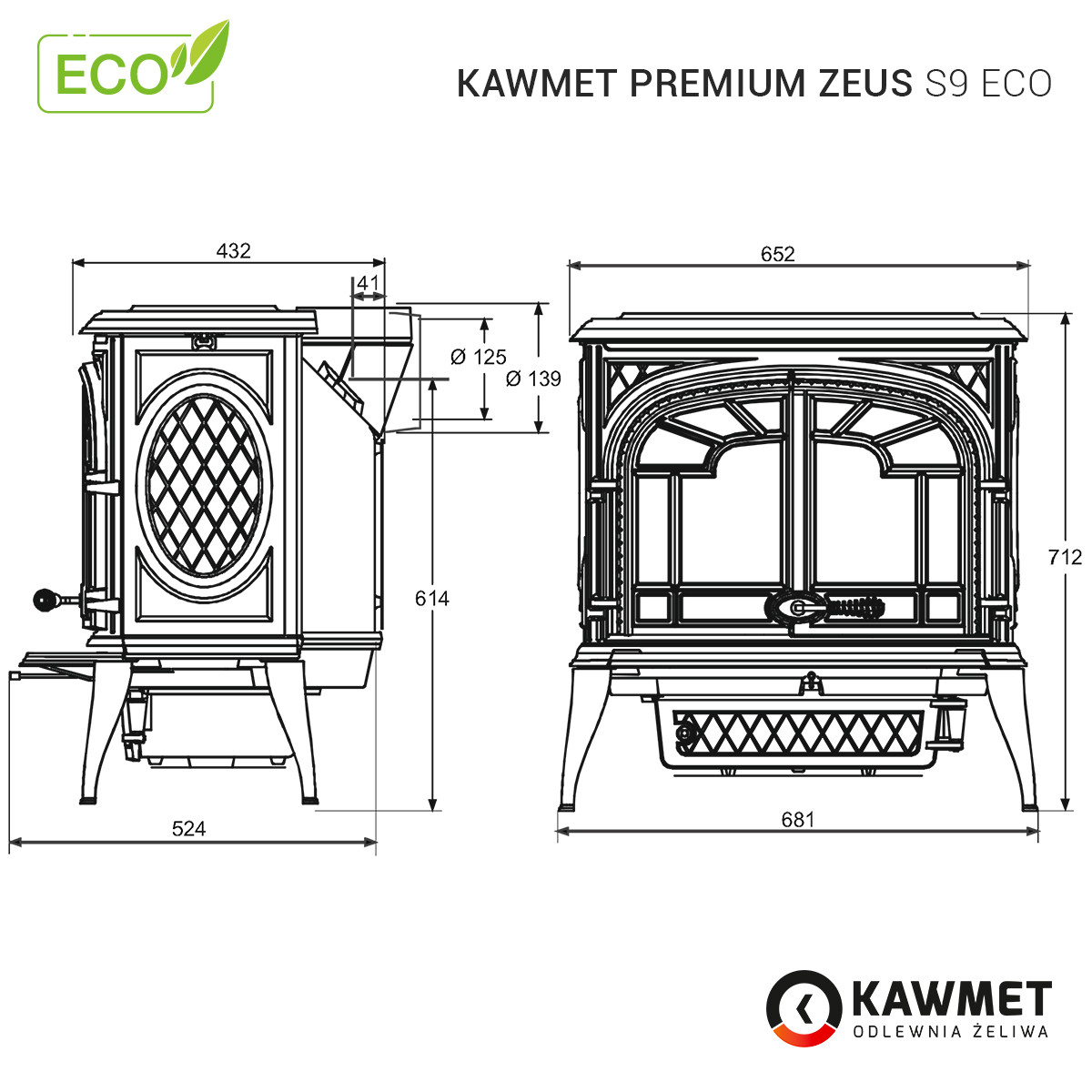 Печь камин чугунная KAWMET Premium ZEUS S9 ECO - фото 10 - id-p1056074406