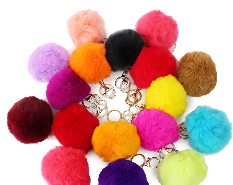Брелок хутряний помпон для сумки, рюкзака або ключів 8 см, рожевий (KG-4801), фото 1