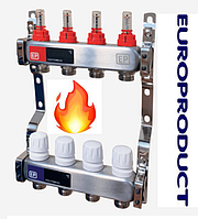 Тёплый пол коллектор EvroPROduct на 5 контура. Узел распределительный на 5 выходов для тёплого пола