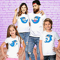 Футболки белые Фэмили Лук Family Look для всей семьи "Shark Family. Семья Акул" Push IT