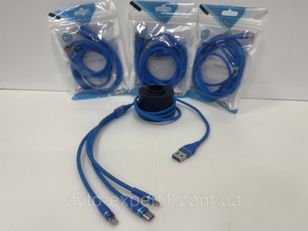 Плетений зарядний кабель 3 в 1, Type-c, Micro USB, Lightning cable for iPhone, довжина 1,2 м Потужність 5 V/2.4 A