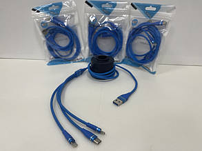 Плетений зарядний кабель 3 в 1, Type-c, Micro USB, Lightning cable for iPhone, довжина 1,2 м Потужність 5 V/2.4 A