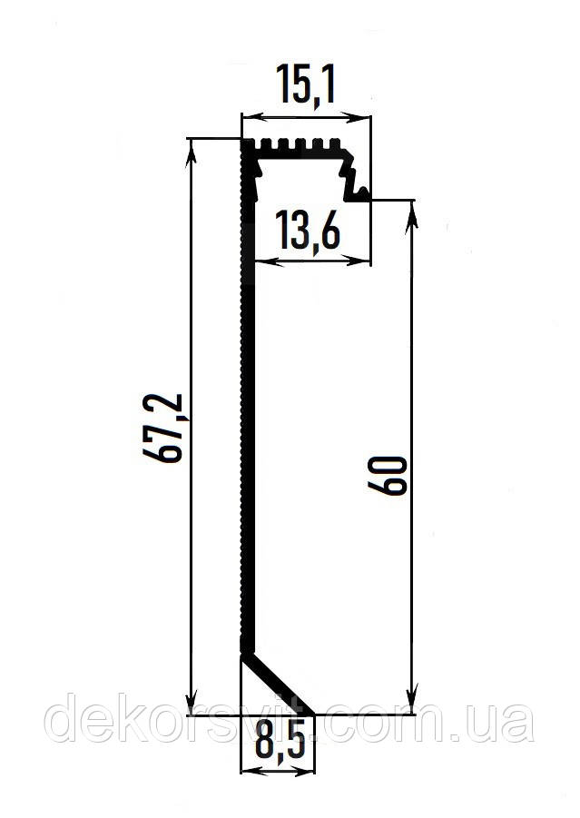 Схема Алюминиевый плинтус скрытого монтажа с подсветкой 60 мм