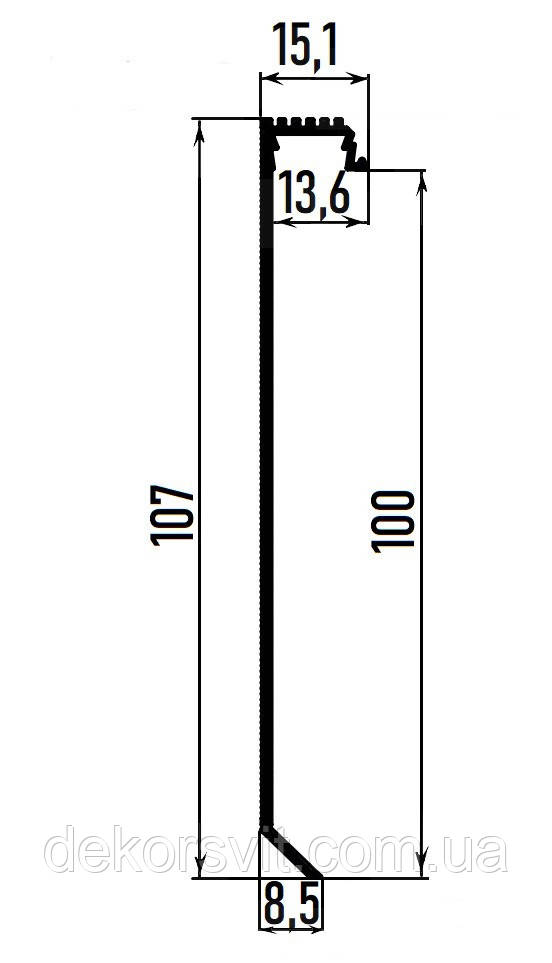 Схема Алюминиевый плинтус скрытого монтажа с подсветкой 100 мм