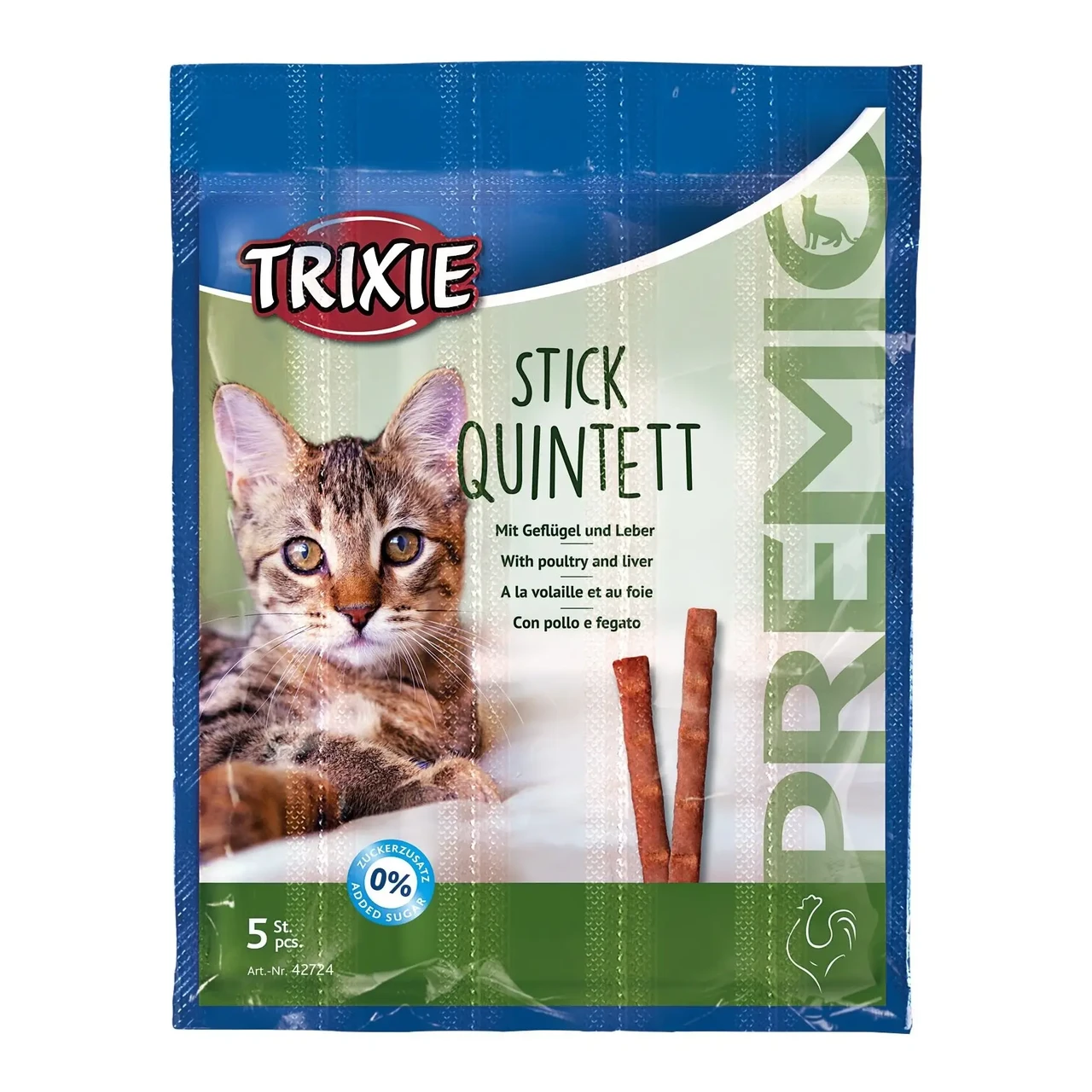 Ласощі Trixie Premio Stick Quintett з домашнім птахом та печінкою для котів,5 шт