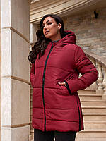 Зимняя куртка средней длины арт. А060, бордово / красная / темно краснная