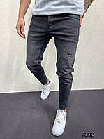 Модные зауженные к низу мужские джинсы молодежные серые черные весна осень Турция 7393