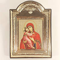 Икона Владимирская Пресвятая Богородица, лик 10х12 см, в пластиковой черной рамке