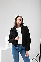 Жіноча дута куртка коротка стильна модна повсякденна укорочена курточка чорного кольору