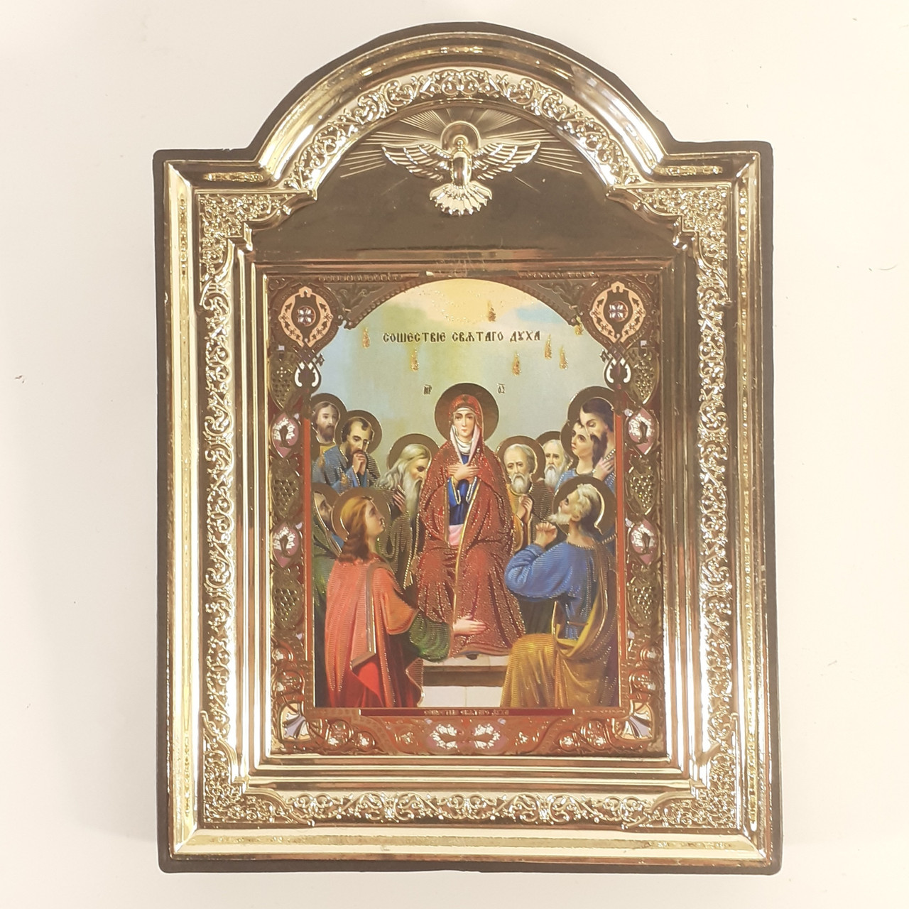Ікона сходження Святого Духа, лик 10х12 см, у пластиковій чорній рамці, фото 1