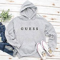 Женский осенний худи кенгуру толстовка с капюшоном Guess Гесс Серый