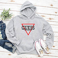 Женский осенний худи кенгуру толстовка с капюшоном Guess Гесс Серый