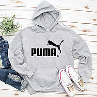 Женский осенний худи кенгуру толстовка с капюшоном Puma Пума Серый