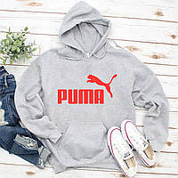 Женский осенний худи кенгуру толстовка с капюшоном Puma Пума Серый