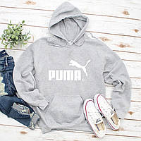 Женский осенний худи кенгуру толстовка с капюшоном Puma Пума Серый