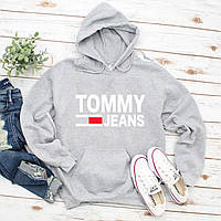 Женский осенний худи кенгуру толстовка с капюшоном Tommy Jeans Томми Джинс Серый