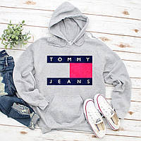 Женский осенний худи кенгуру толстовка с капюшоном Tommy Jeans Томми Джинс Серый