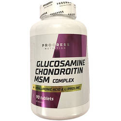 Для суглобів та зв'язок Progress Nutrition Glucosamine Chondroitin MSM Complex + Hyaluronic Acid (90 таблеток.)