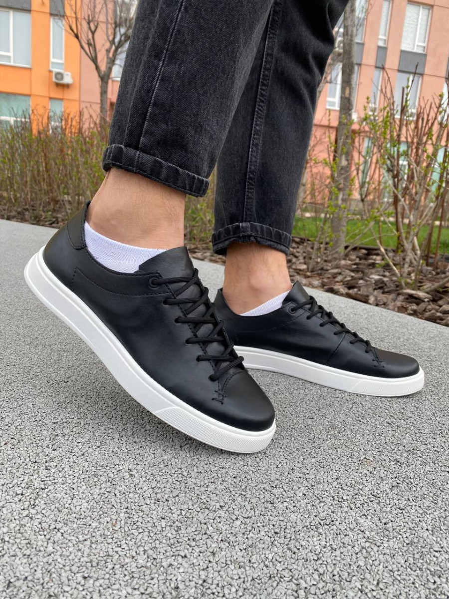 Кеди чоловічі ShoesBand Чорні натуральні шкіряні на білій підошві 41 (27 см) (S79161)
